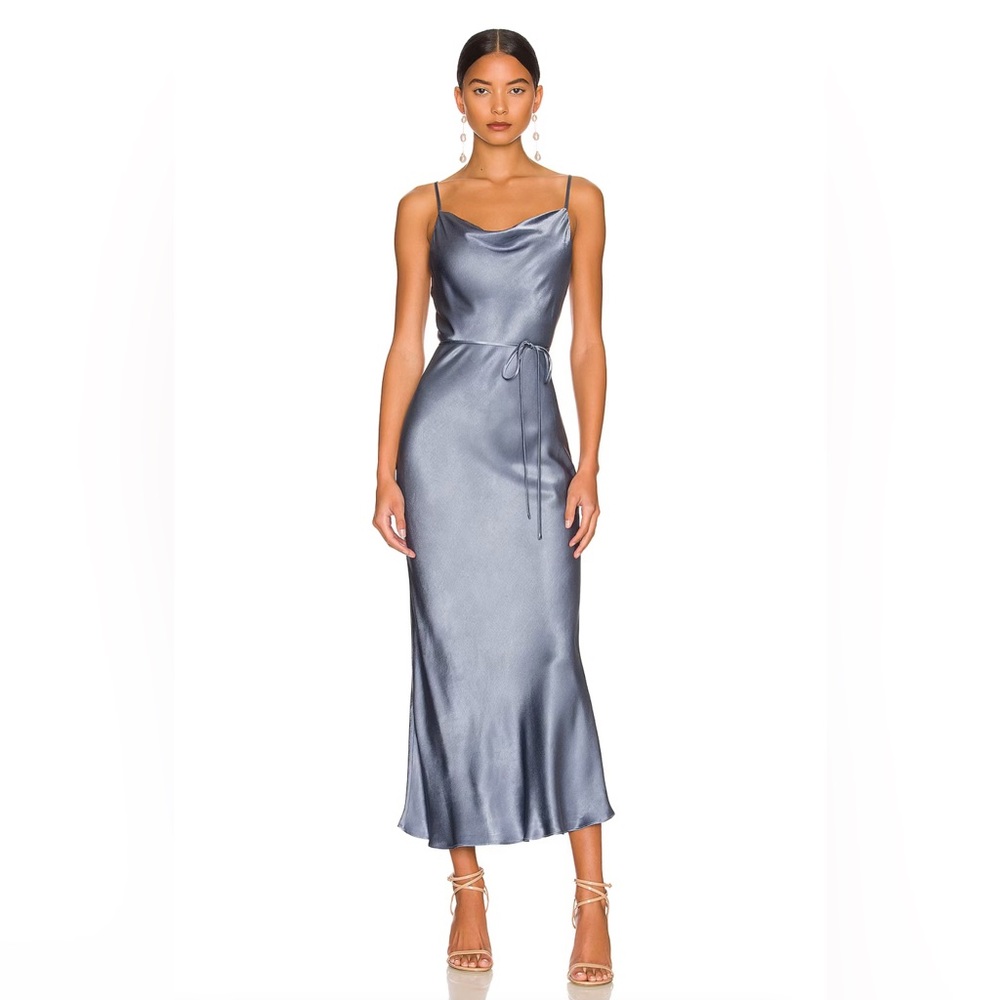 Shona Joy La Lune Bias Cowl Midi Dress in Blue Smoke